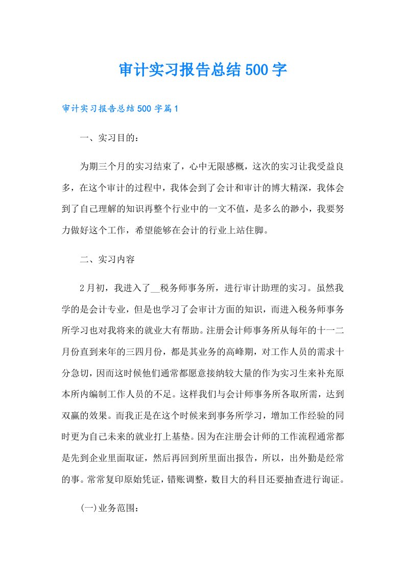 审计实习报告总结500字