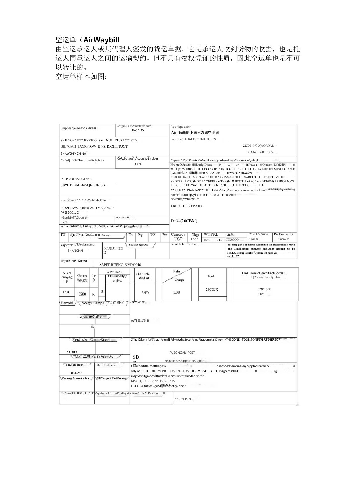 (完整版)airwaybill空运单样本+内容解释
