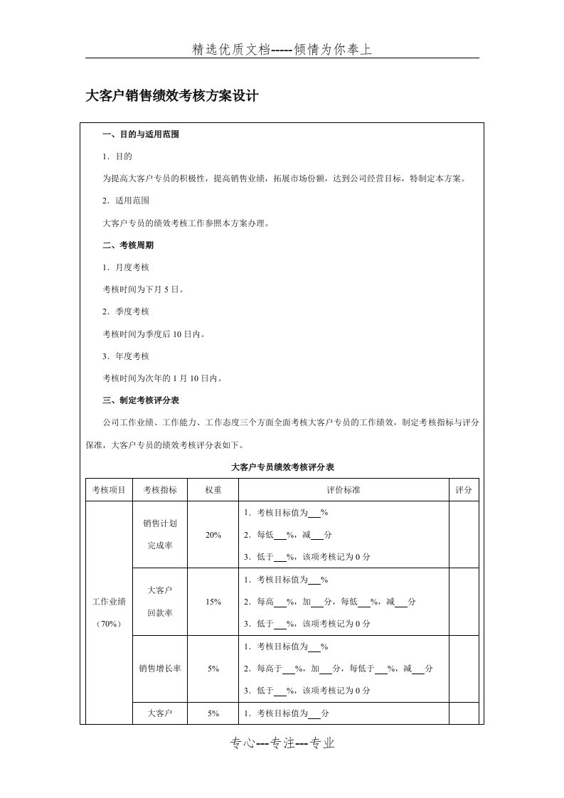 大客户销售绩效考核方案设计(共4页)