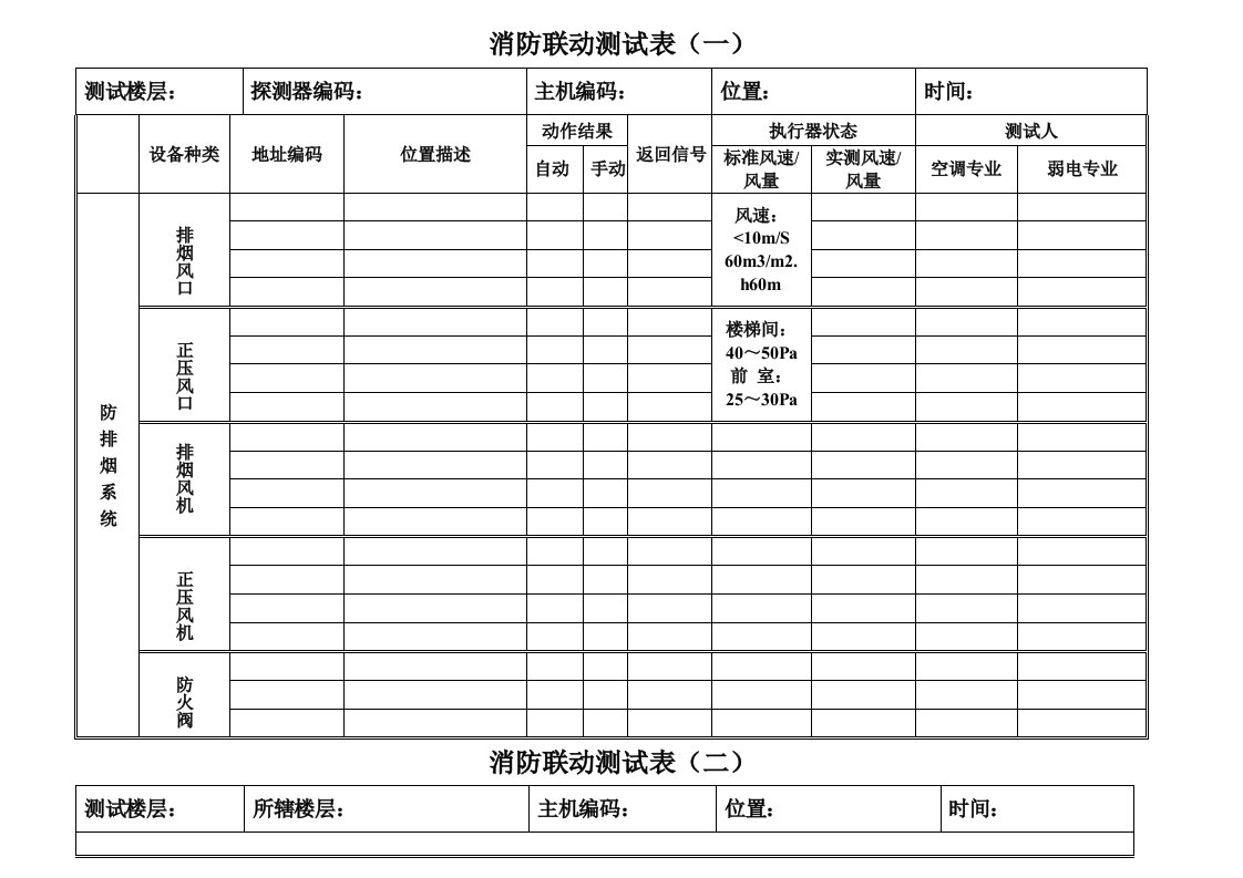 消防联动测试记录表格