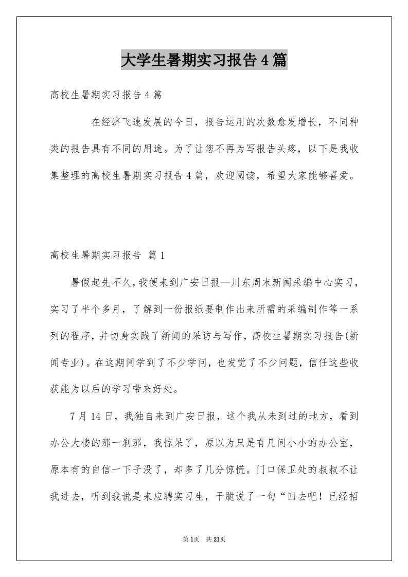 大学生暑期实习报告4篇范本