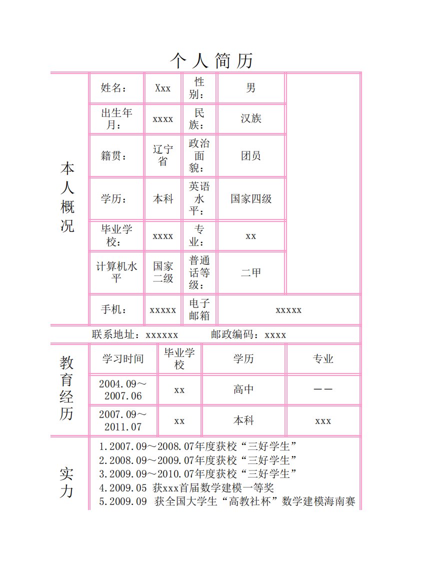 数学师范生个人简历