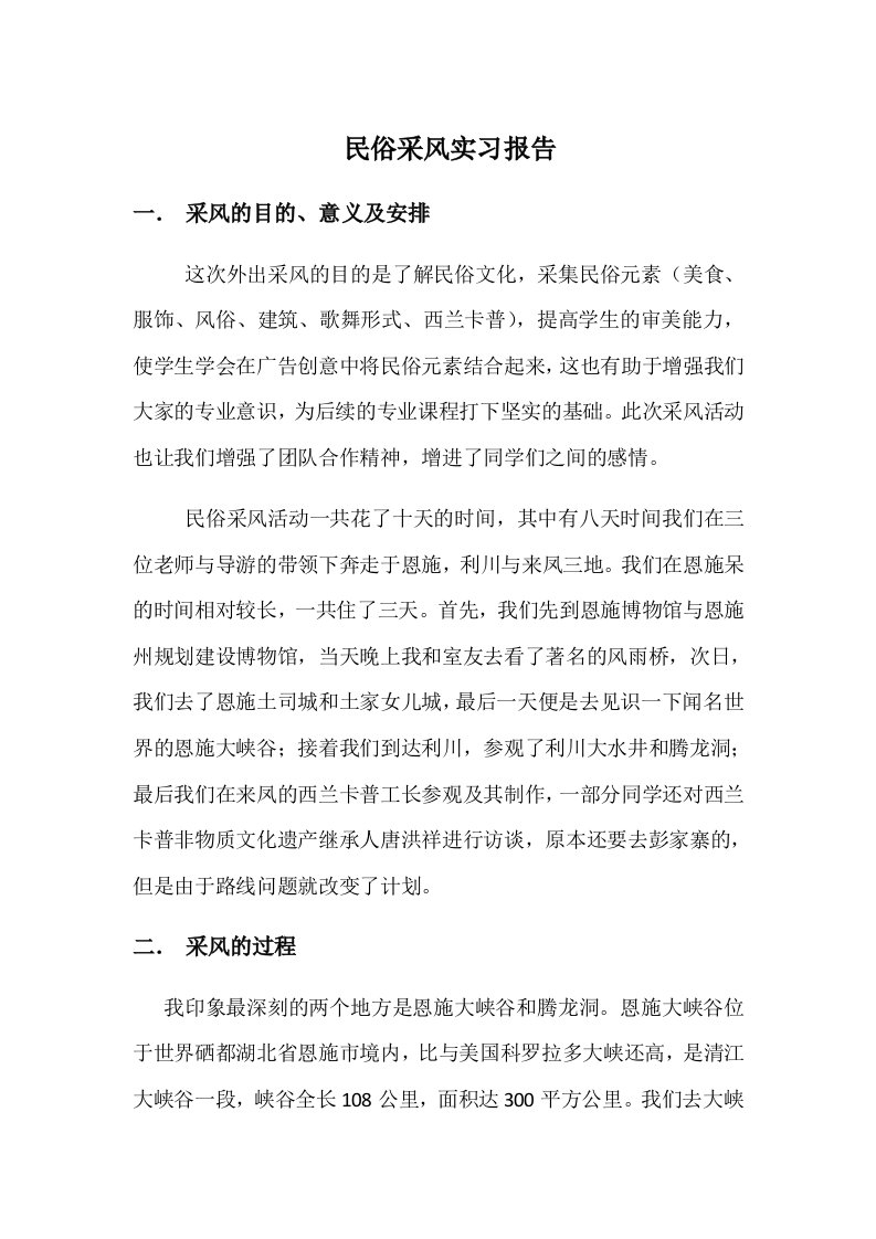 民俗采风实习报告作业