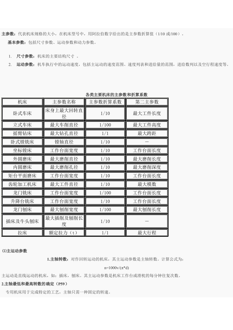 机床的主要技术参数(主参数和基本参数)