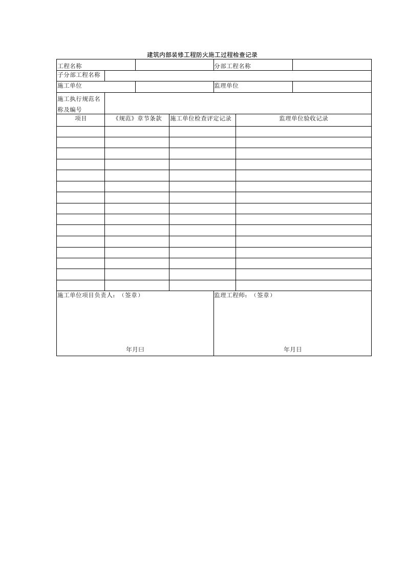 建筑内部装修工程防火施工过程检查记录
