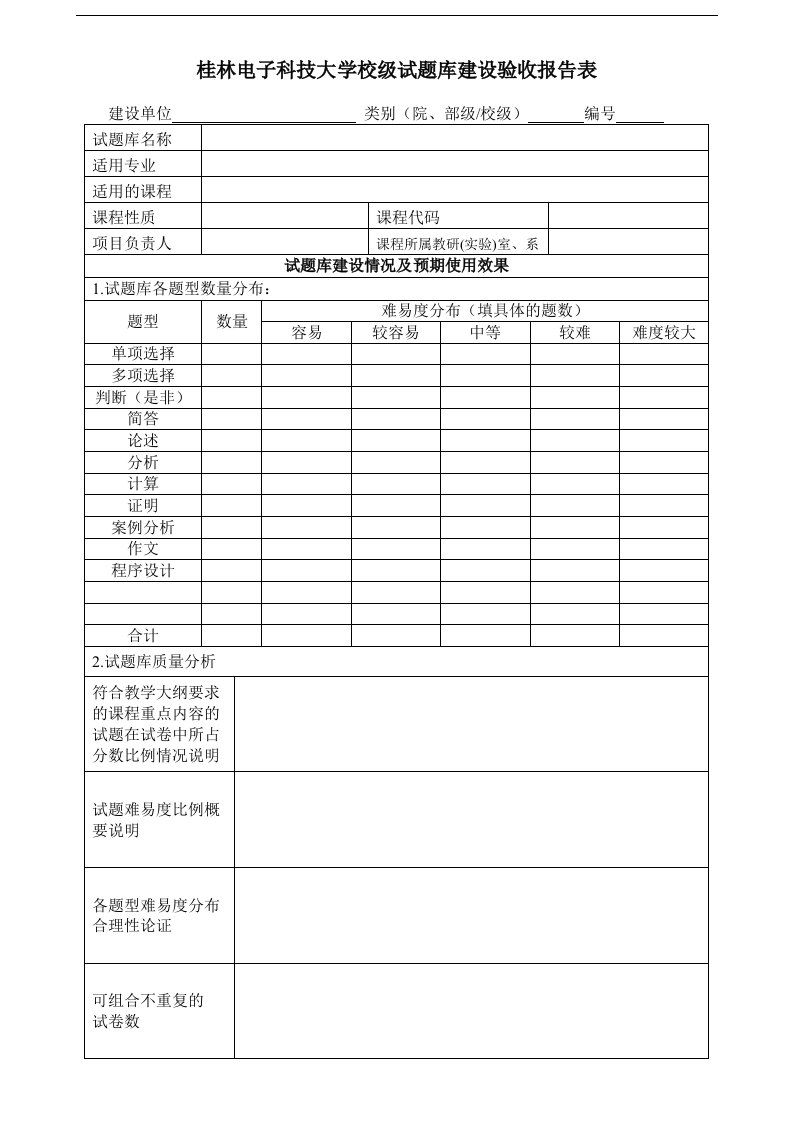 校级试题库建设验收报告表doc