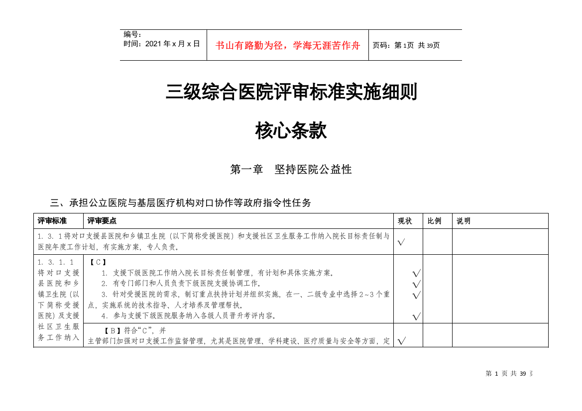 (核心条款)三级综合医院评审标准实施细则(XXXX年版)达