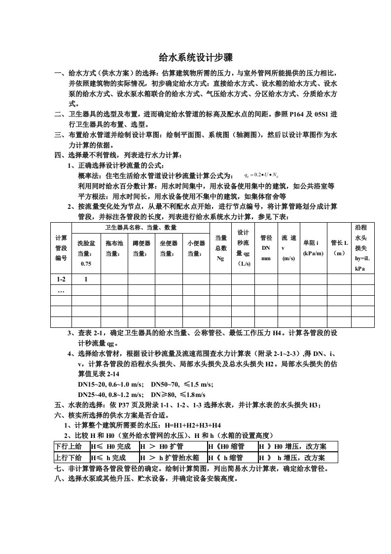 建筑给排水课程设计步骤建筑给水排水工程