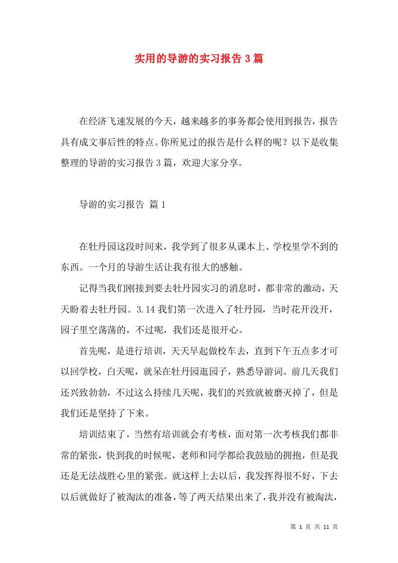 实用的导游的实习报告3篇