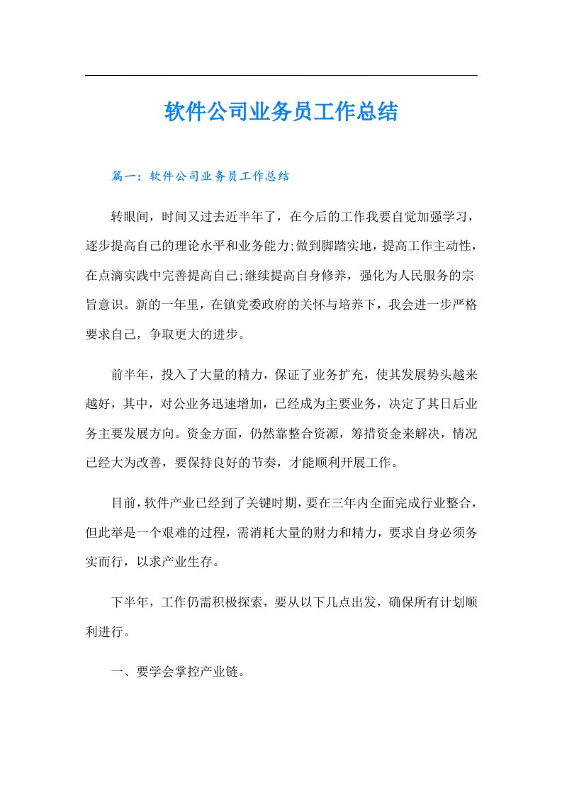 软件公司业务员工作总结