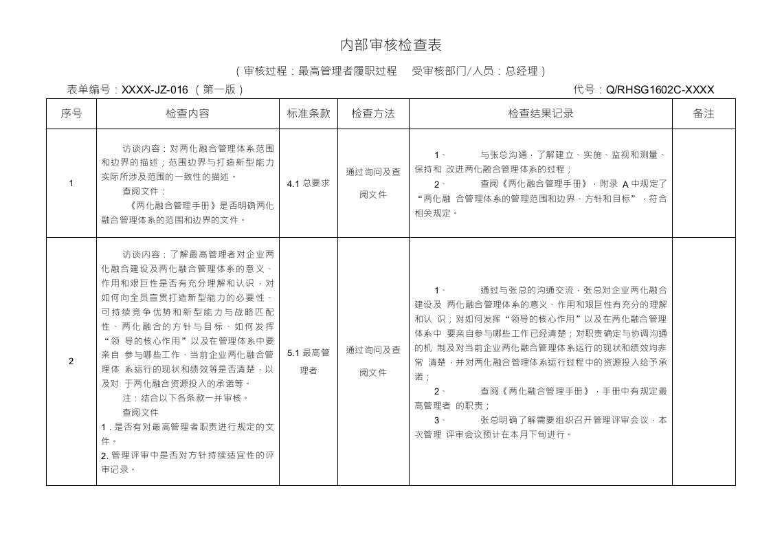 两化融合内审检查表