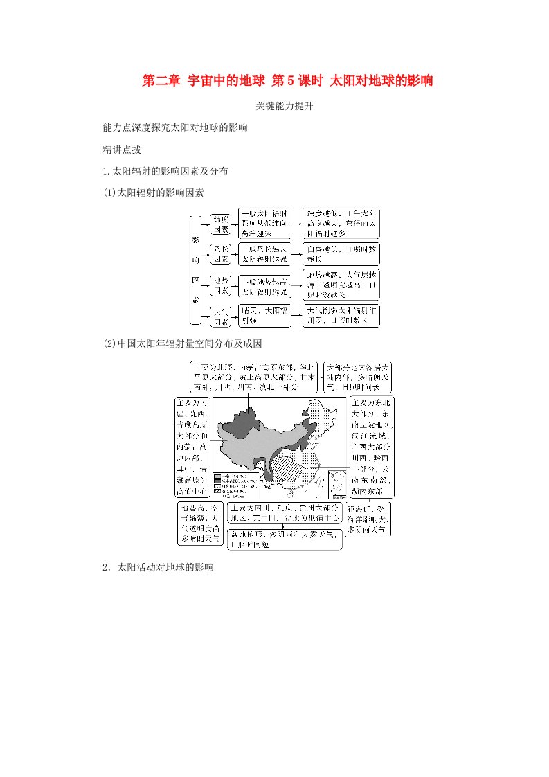 2025版高考地理全程一轮复习能力提升第一部分自然地理第二章宇宙中的地球第5课时太阳对地球的影响湘教版