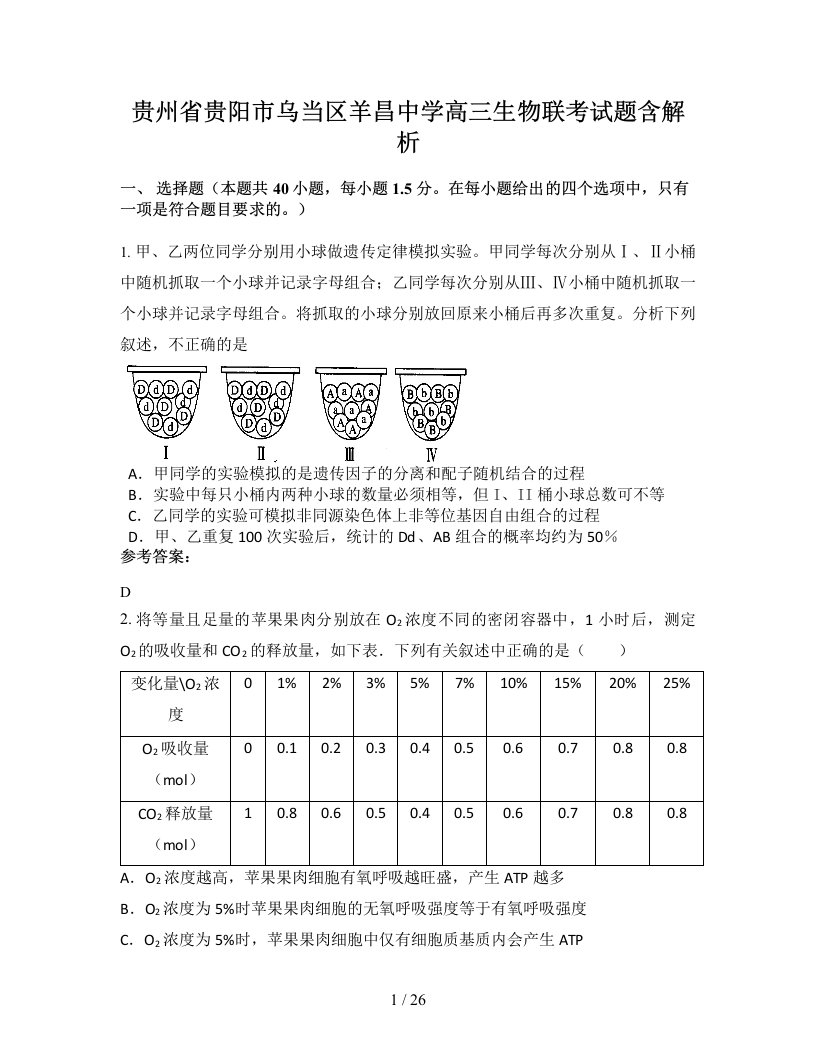 贵州省贵阳市乌当区羊昌中学高三生物联考试题含解析