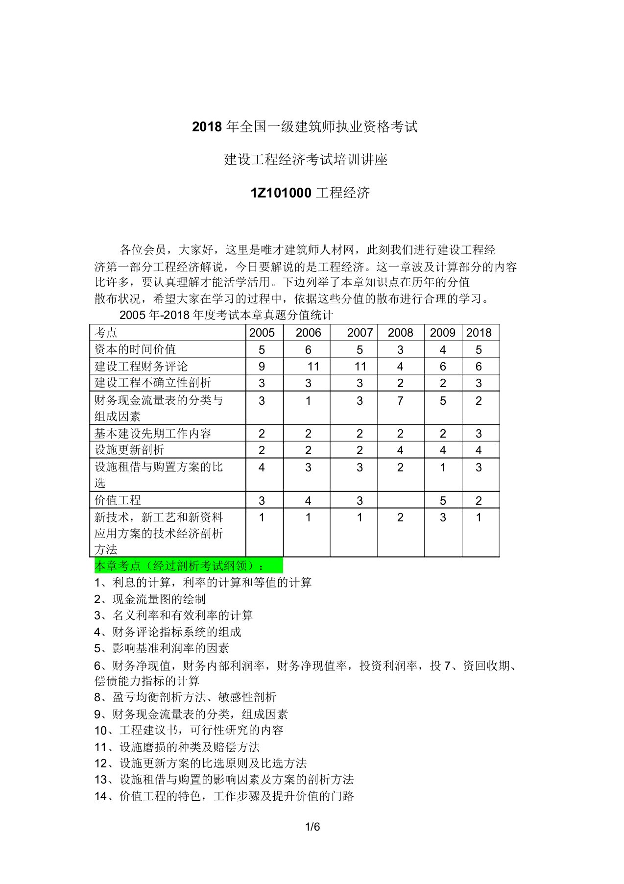 z历真题分值分布及考点建设工程经济讲义