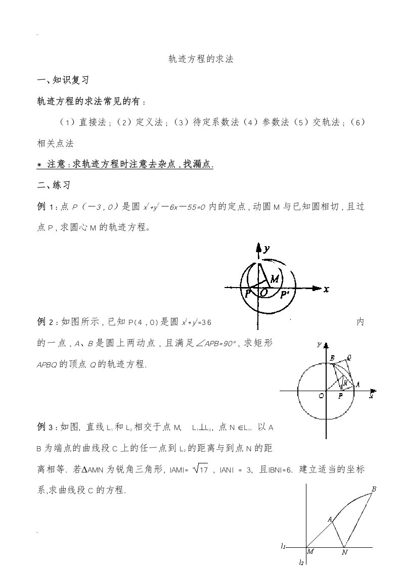 轨迹方程的求法及典型例题(含答案)