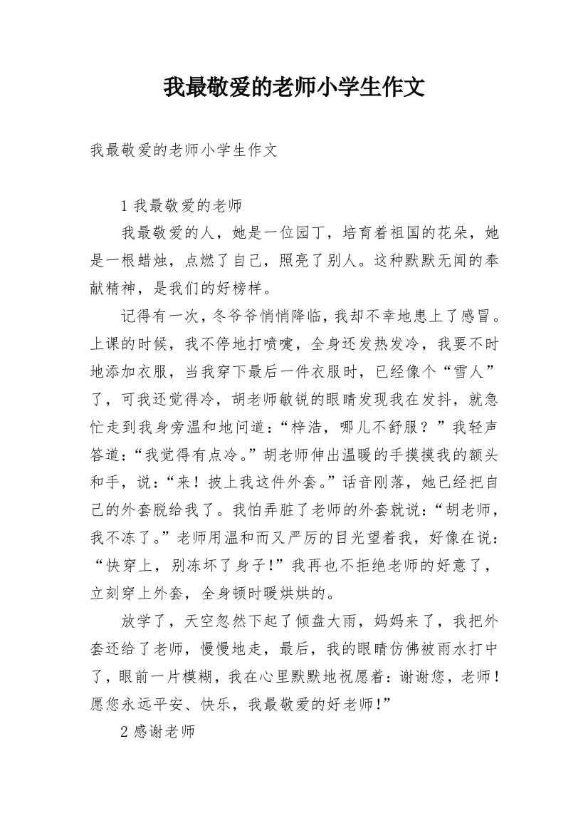 我最敬爱的老师小学生作文