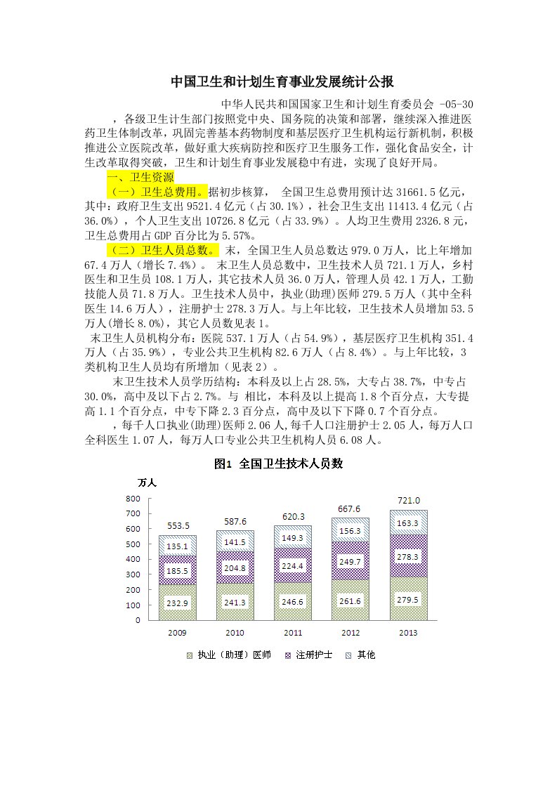 04《我国卫生和计划生育事业发展统计公报》