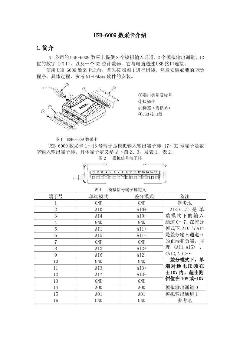 USB6009数采卡的说明