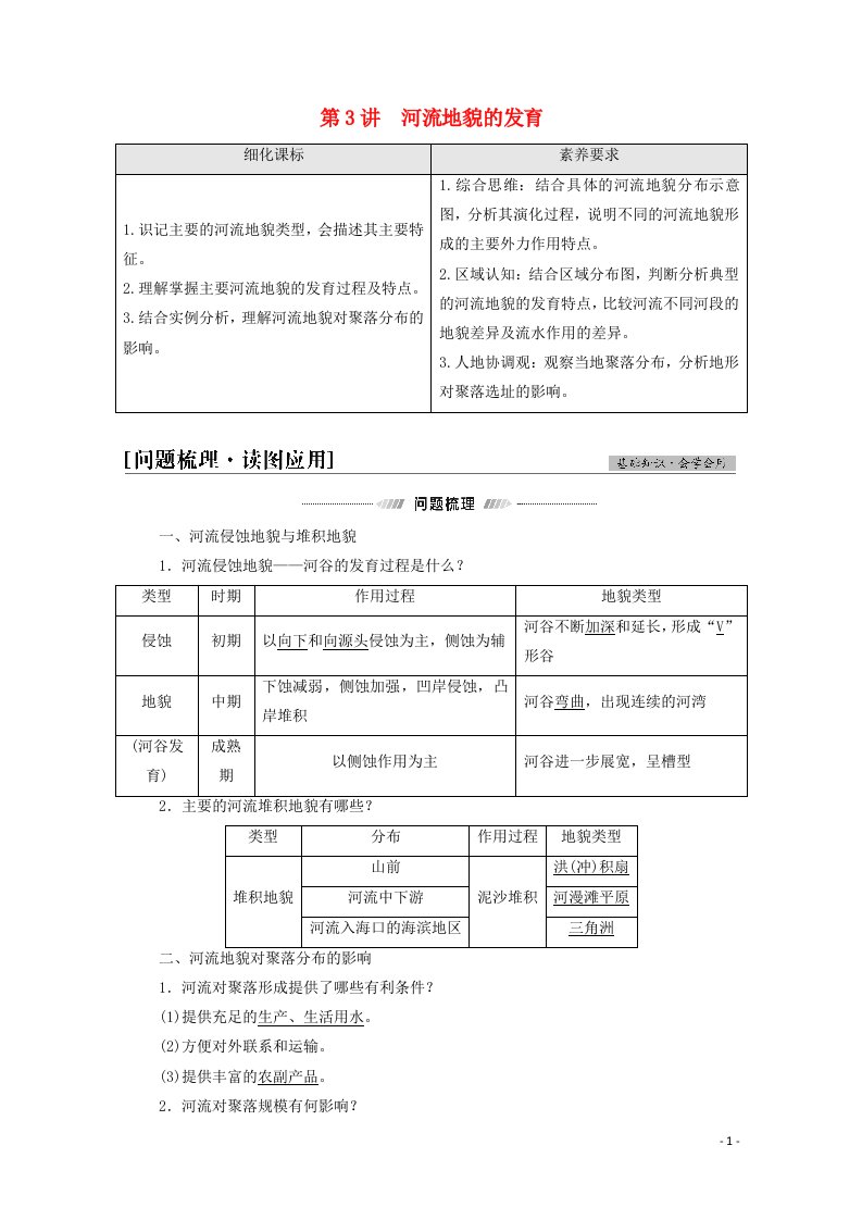 2022届高考地理一轮复习第1部分自然地理第4章第3讲河流地貌的发育学案