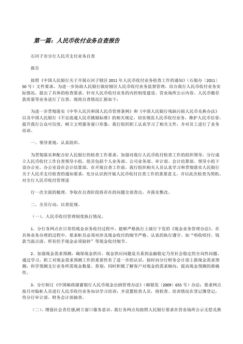 人民币收付业务自查报告[修改版]