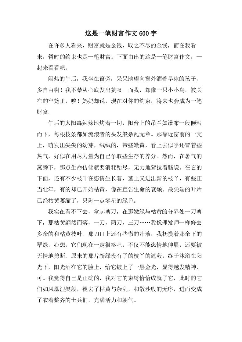 这是一笔财富作文600字