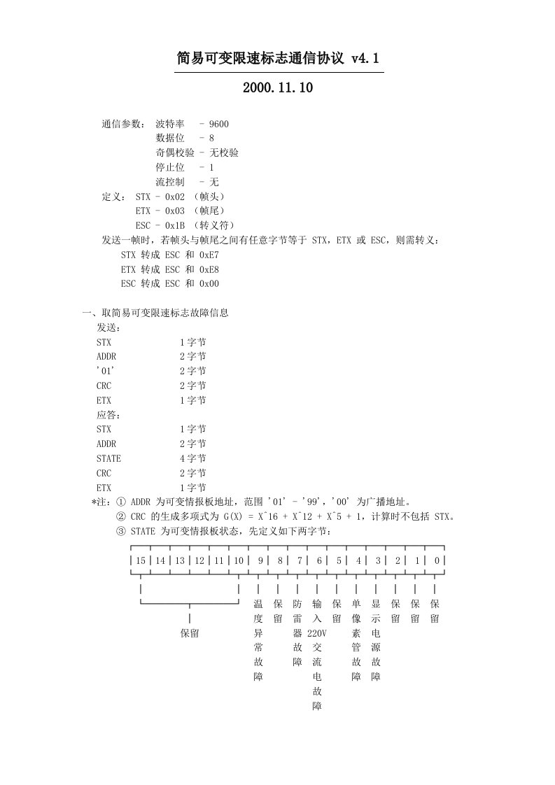 简易可变限速标志通信协议(公开)