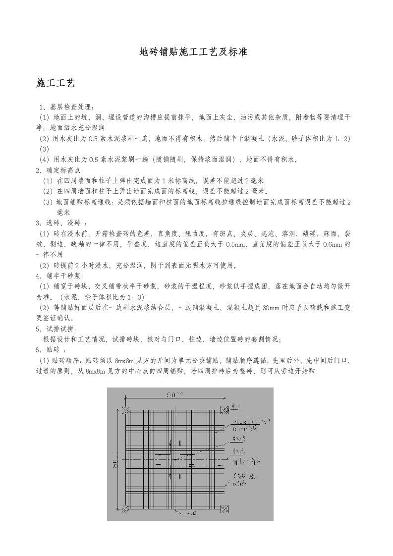 地砖铺贴施工工艺和技术标准