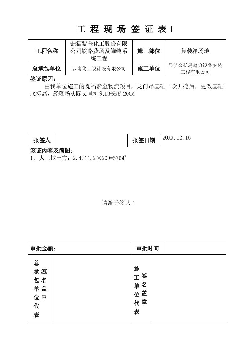 表格模板-工程现场签证表