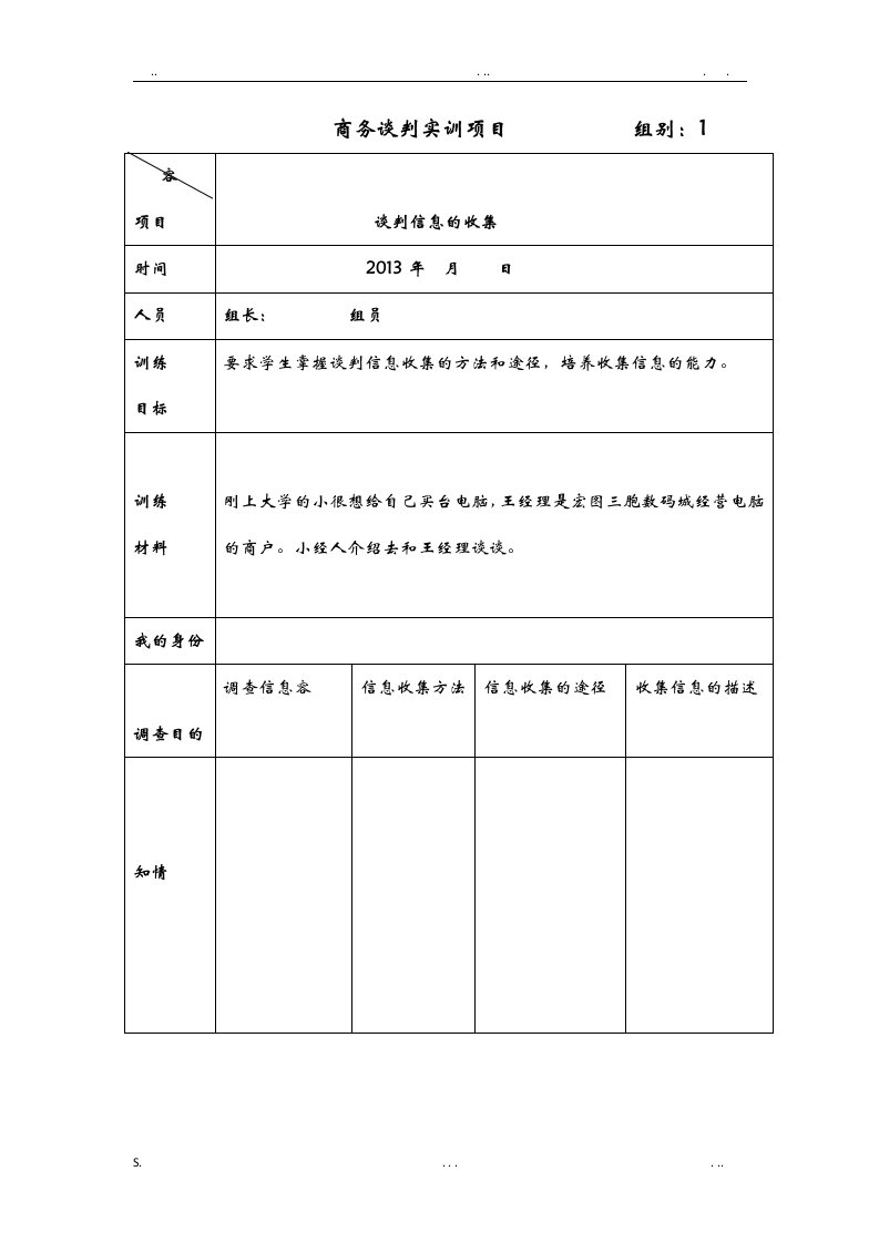 商务谈判实训项目