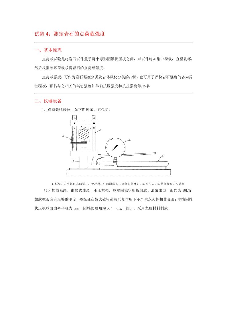 试验四测定岩石的点荷载强度