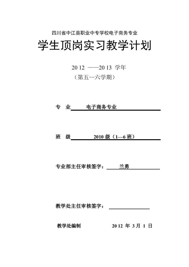 电子商务专业顶岗实习项目计划