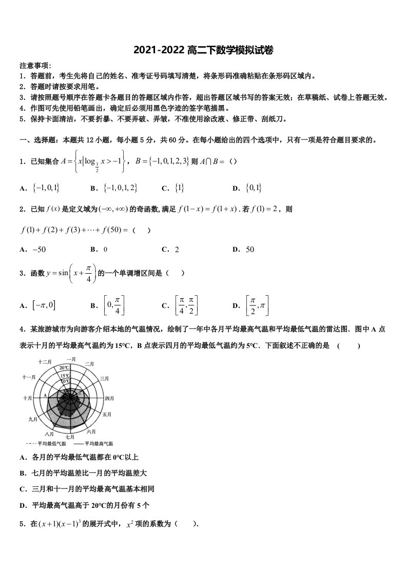 2022届安徽省合肥市庐阳区第一中学数学高二第二学期期末综合测试试题含解析