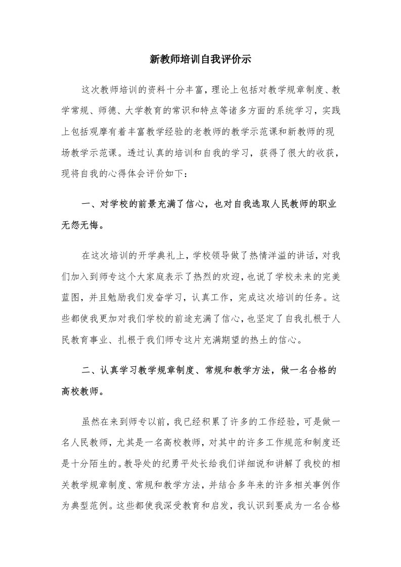 新教师培训自我评价示