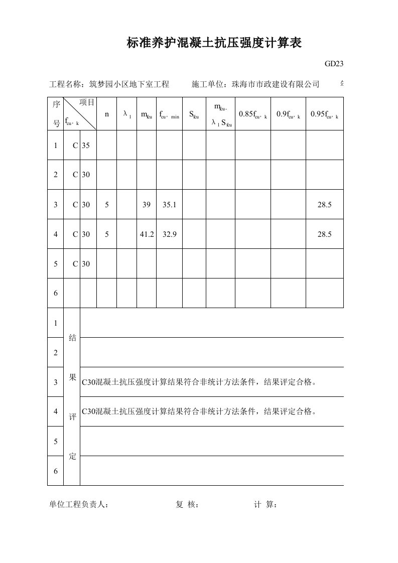 混凝土抗压强度计算表-自动计算