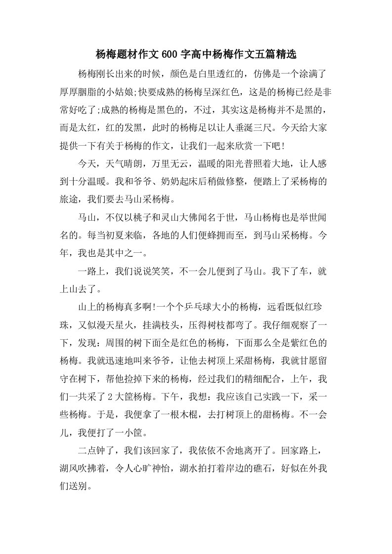 杨梅题材作文600字高中杨梅作文五篇