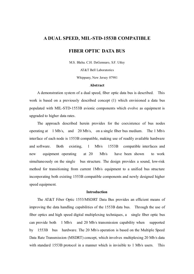外文翻译---双速MIL-STD-1553B兼容的光纤数据总线-其他专业