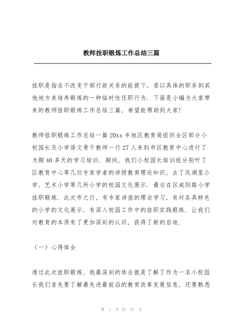 教师挂职锻炼工作总结三篇