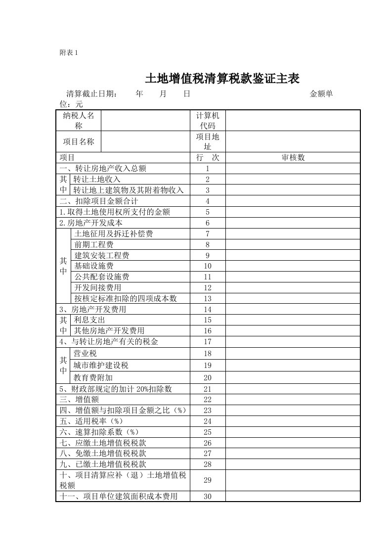 土地增值税清算表格系统