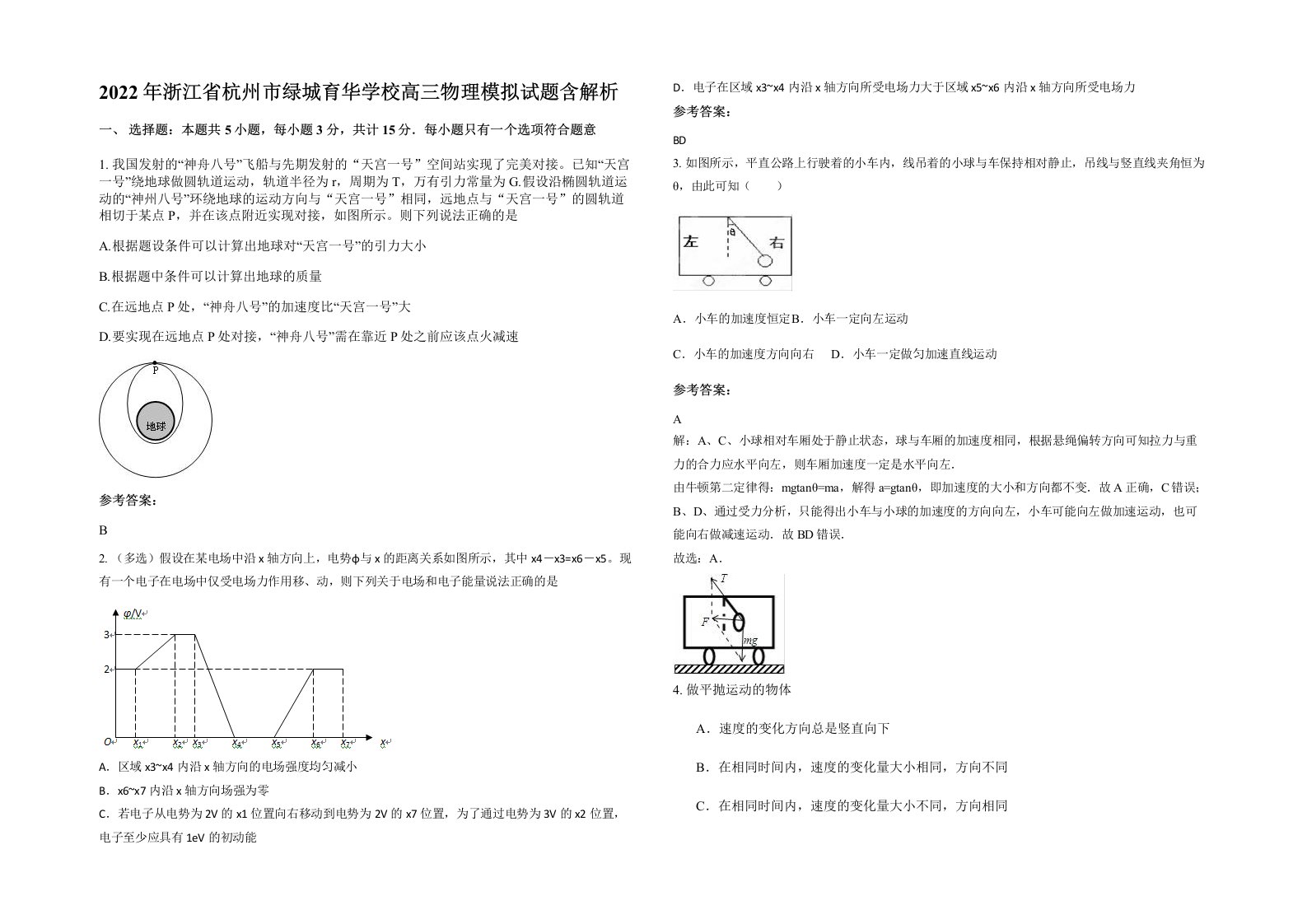 2022年浙江省杭州市绿城育华学校高三物理模拟试题含解析