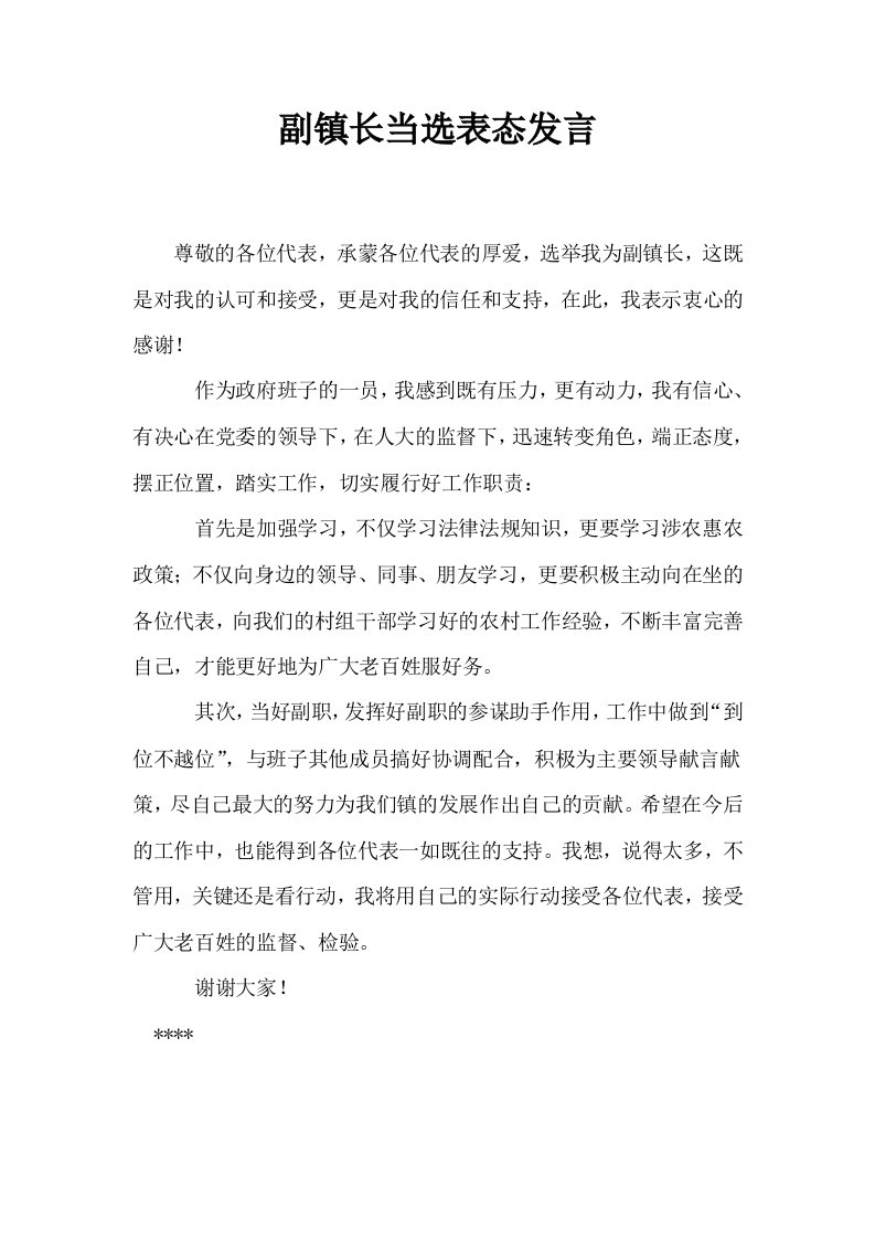 副镇长当选表态发言0