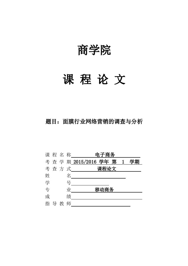 面膜行业网络营销的调查与分析