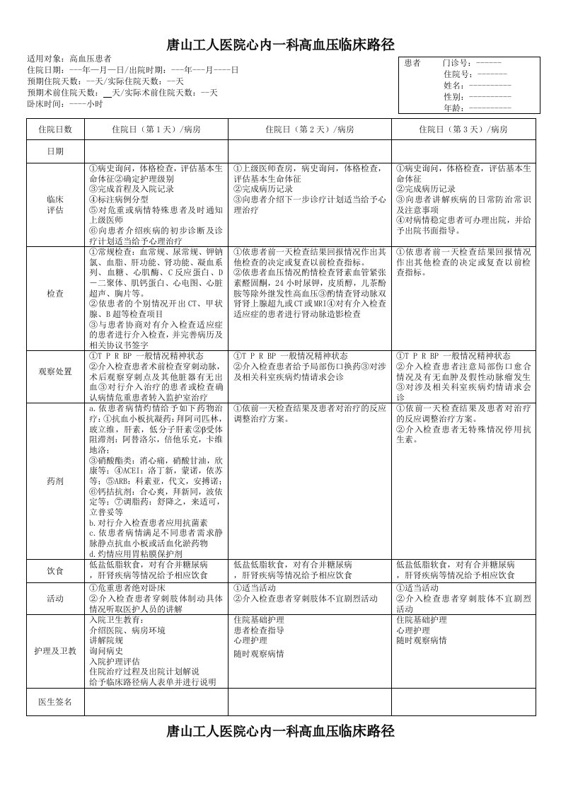 高血压临床路径