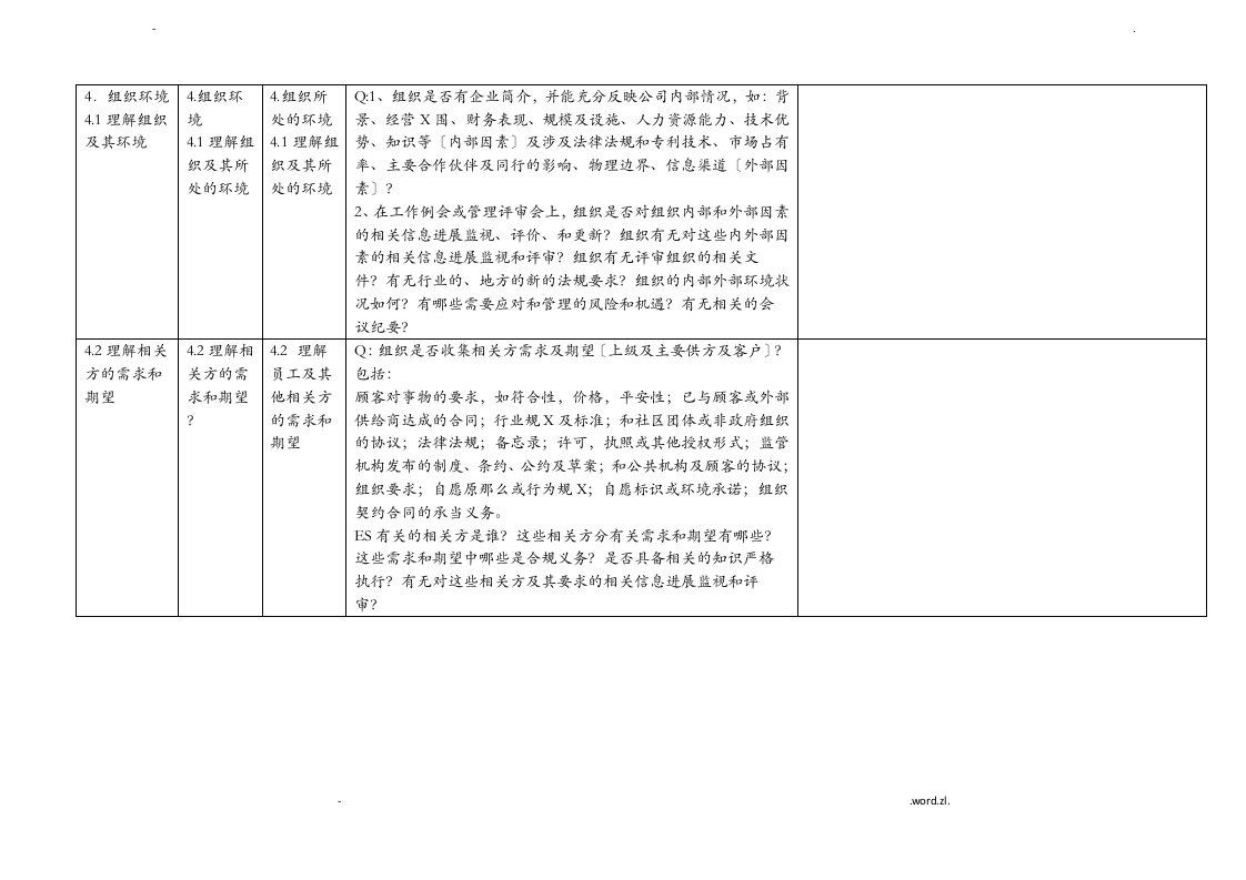 2020年新版三体系内审检查表全条款