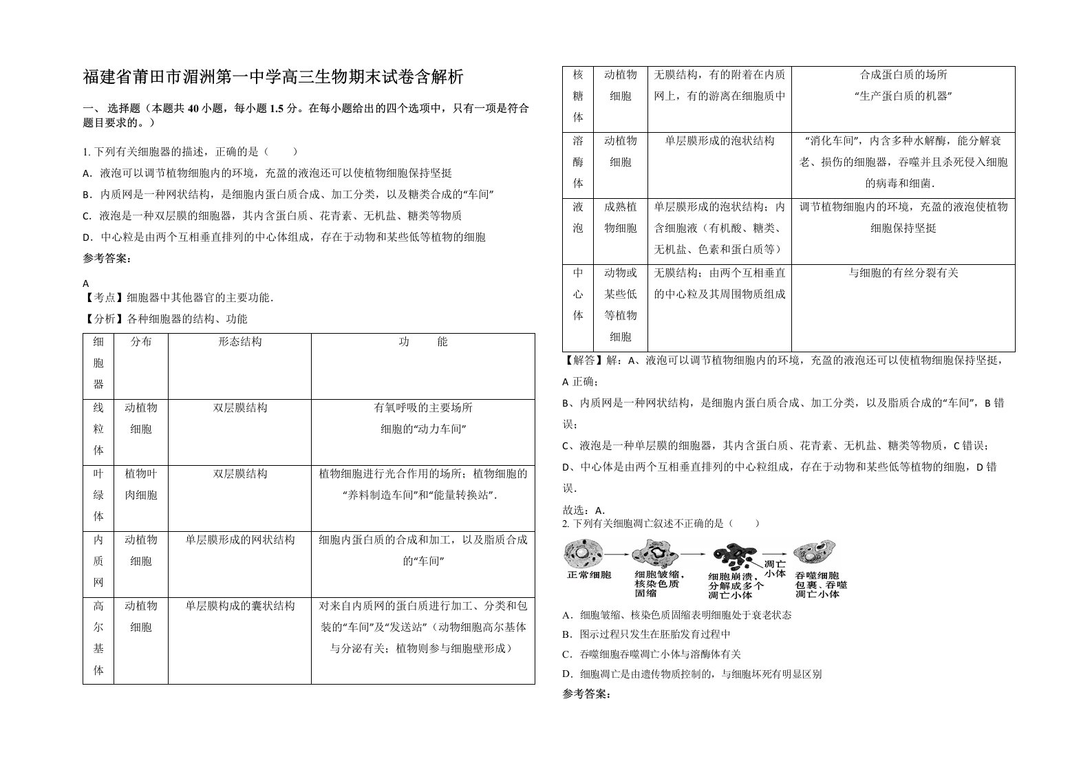 福建省莆田市湄洲第一中学高三生物期末试卷含解析