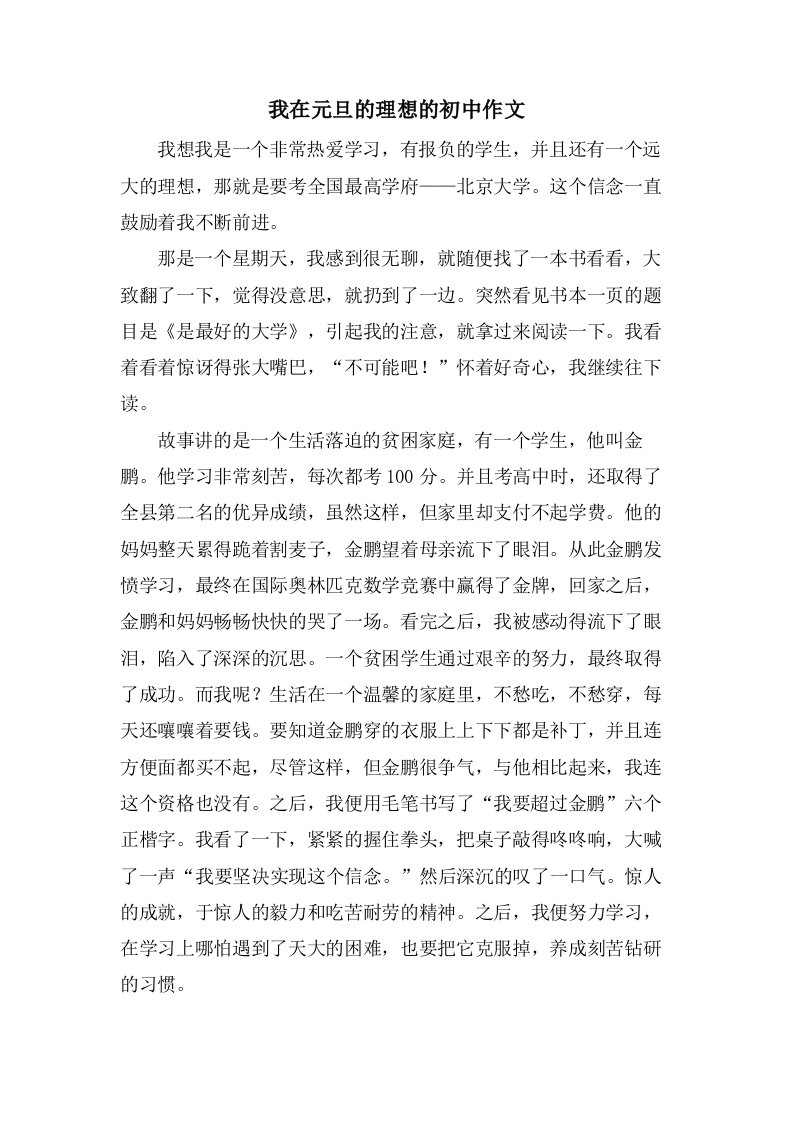 我在元旦的理想的初中作文