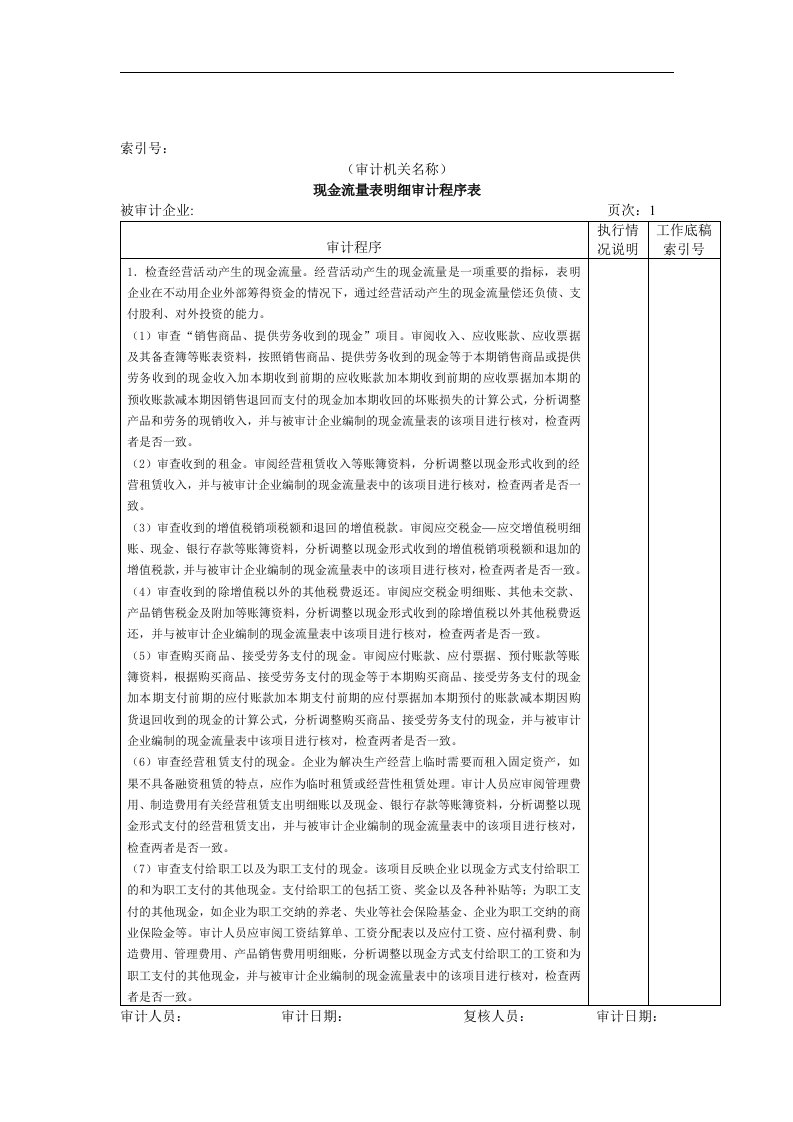 【管理精品】现金流量表明细审计程序表