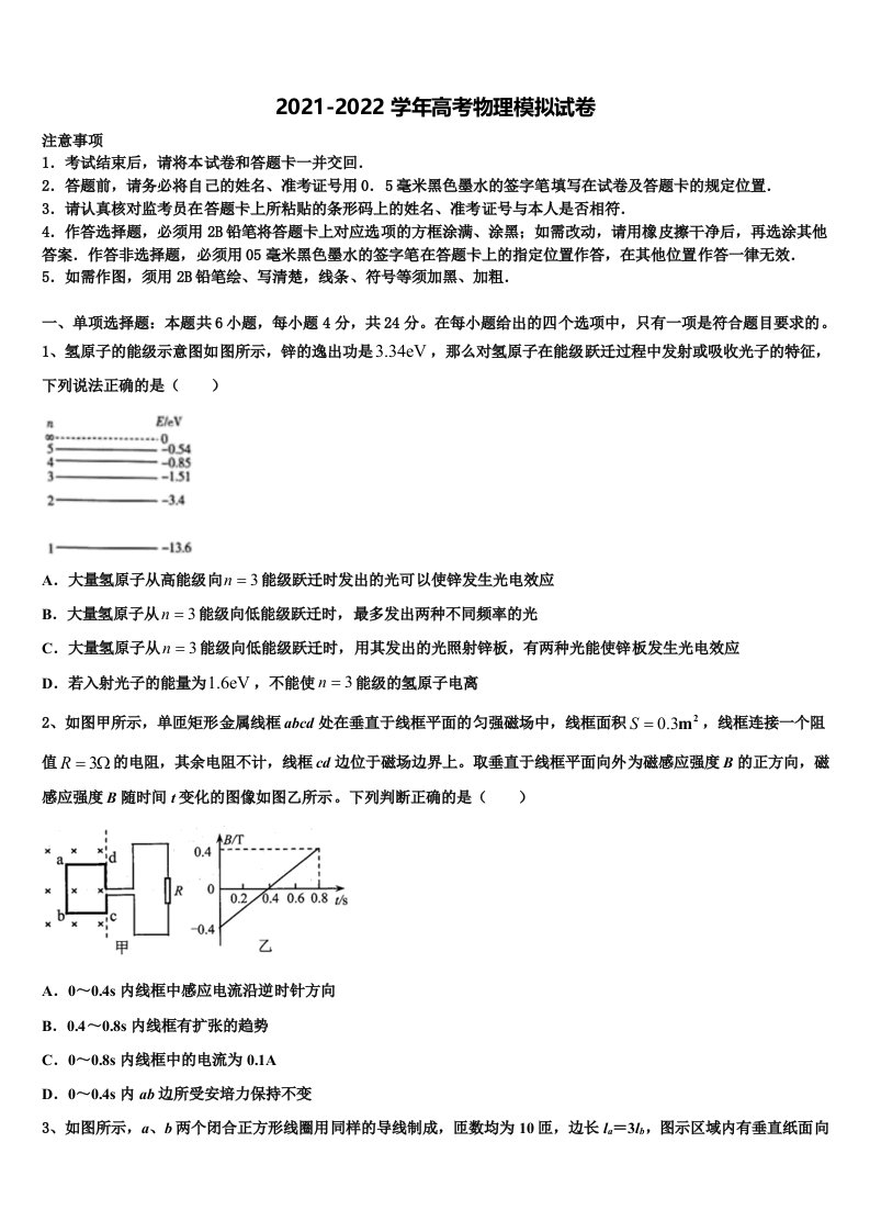 2022年浙江省丽水高三（最后冲刺）物理试卷含解析