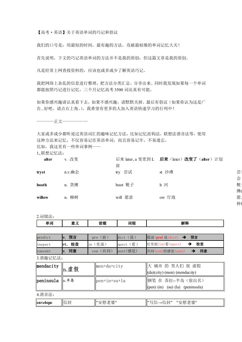 英语单词速记联想记忆巧记