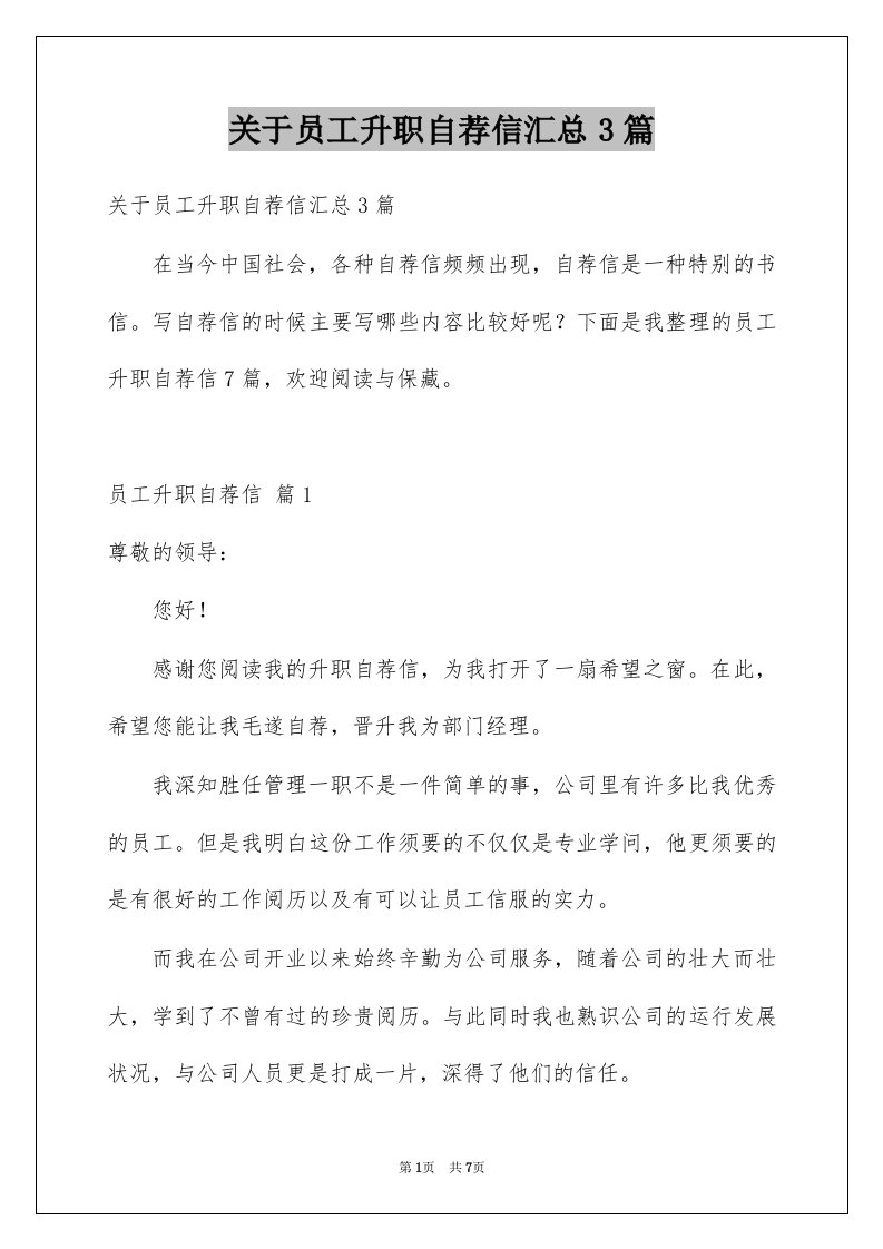 关于员工升职自荐信汇总3篇