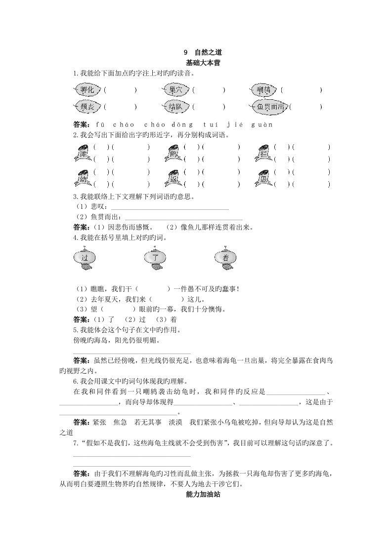 人教新课标小学四年级语文下册同步练习试卷第八册优化练习自然之道试题及答案